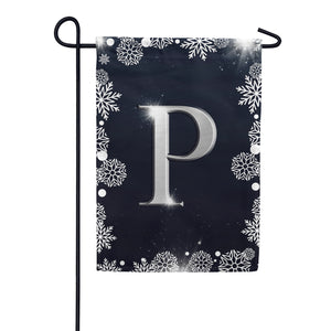 Silver Snowflakes Monogram Double Sided Garden Flag