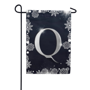 Silver Snowflakes Monogram Double Sided Garden Flag