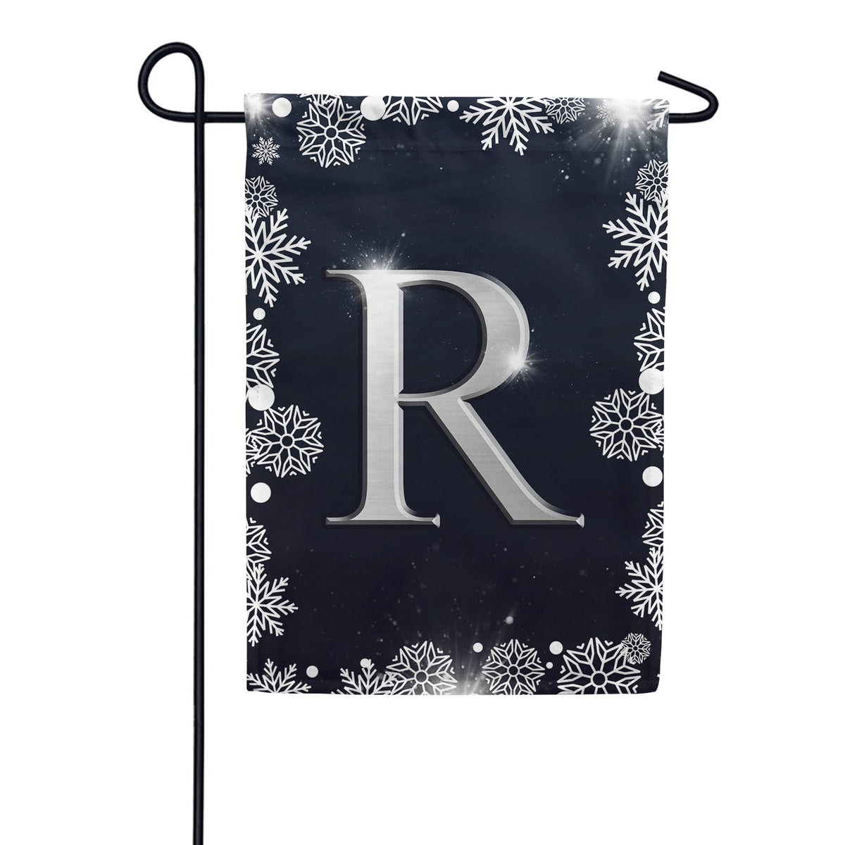 Silver Snowflakes Monogram Double Sided Garden Flag