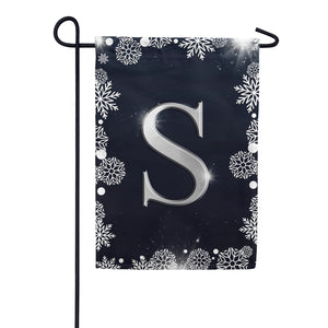 Silver Snowflakes Monogram Double Sided Garden Flag