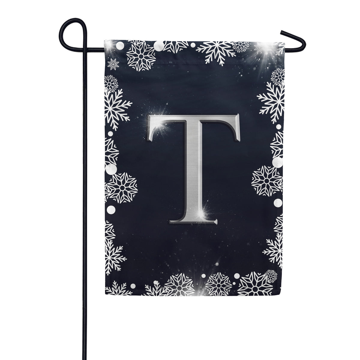 Silver Snowflakes Monogram Double Sided Garden Flag
