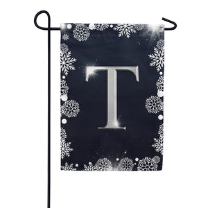 Silver Snowflakes Monogram Double Sided Garden Flag