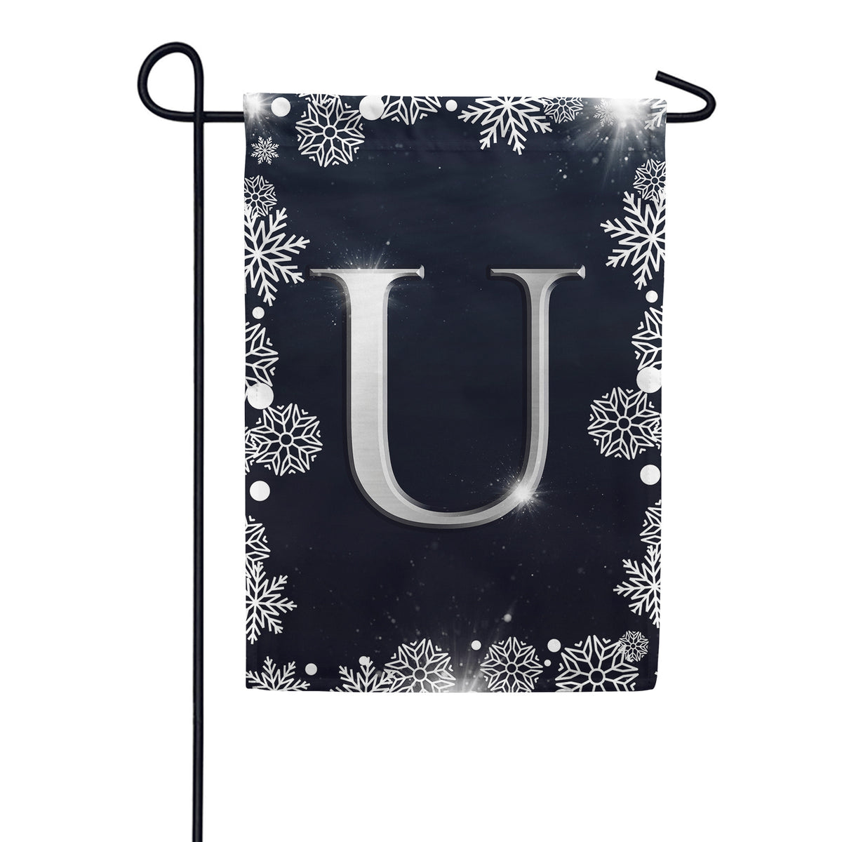 Silver Snowflakes Monogram Double Sided Garden Flag