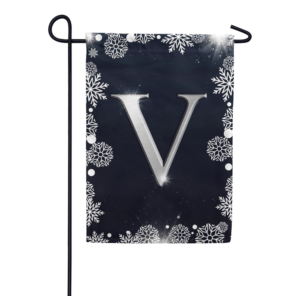 Silver Snowflakes Monogram Double Sided Garden Flag
