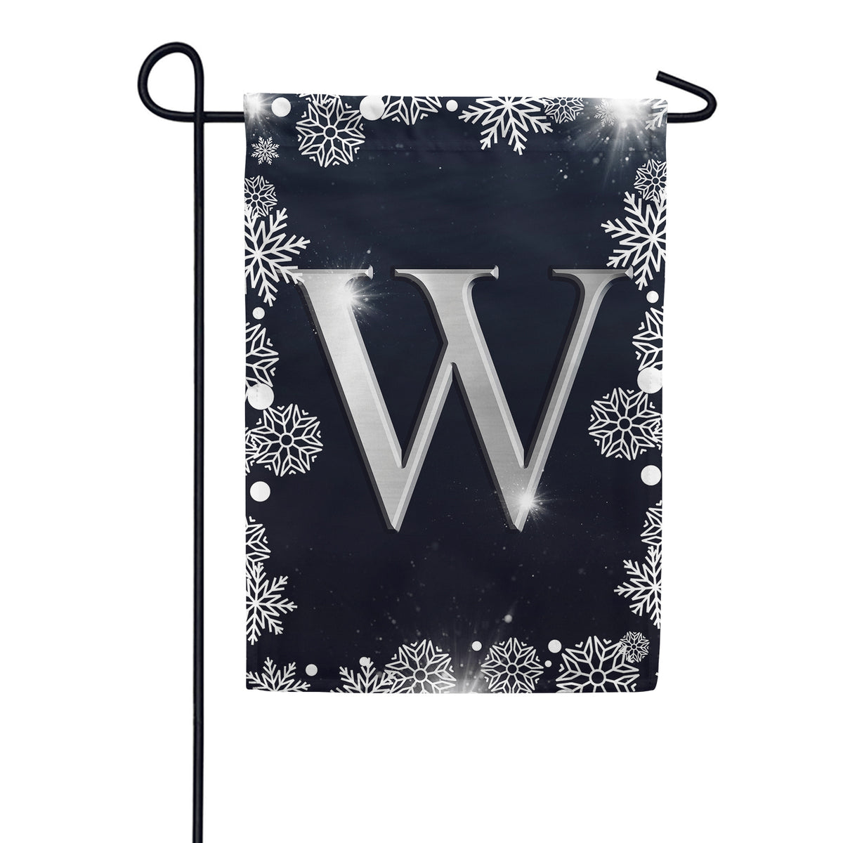 Silver Snowflakes Monogram Double Sided Garden Flag