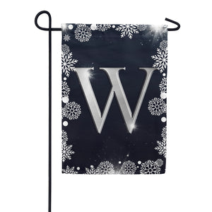 Silver Snowflakes Monogram Double Sided Garden Flag