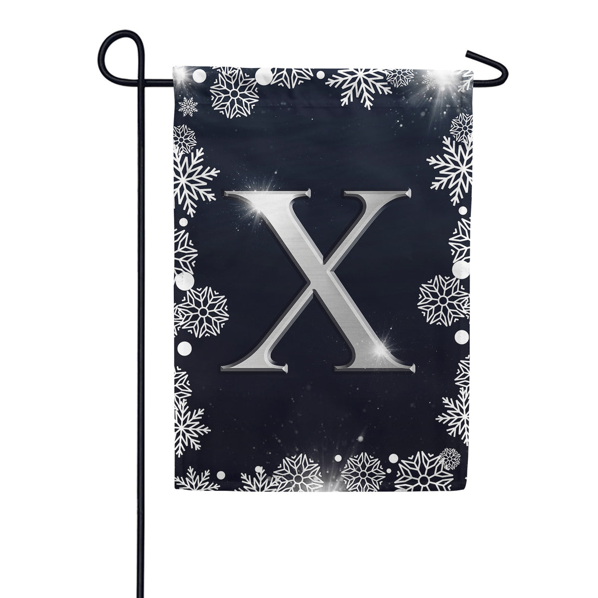 Silver Snowflakes Monogram Double Sided Garden Flag