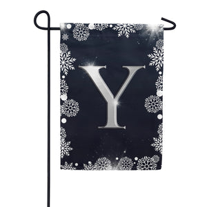 Silver Snowflakes Monogram Double Sided Garden Flag