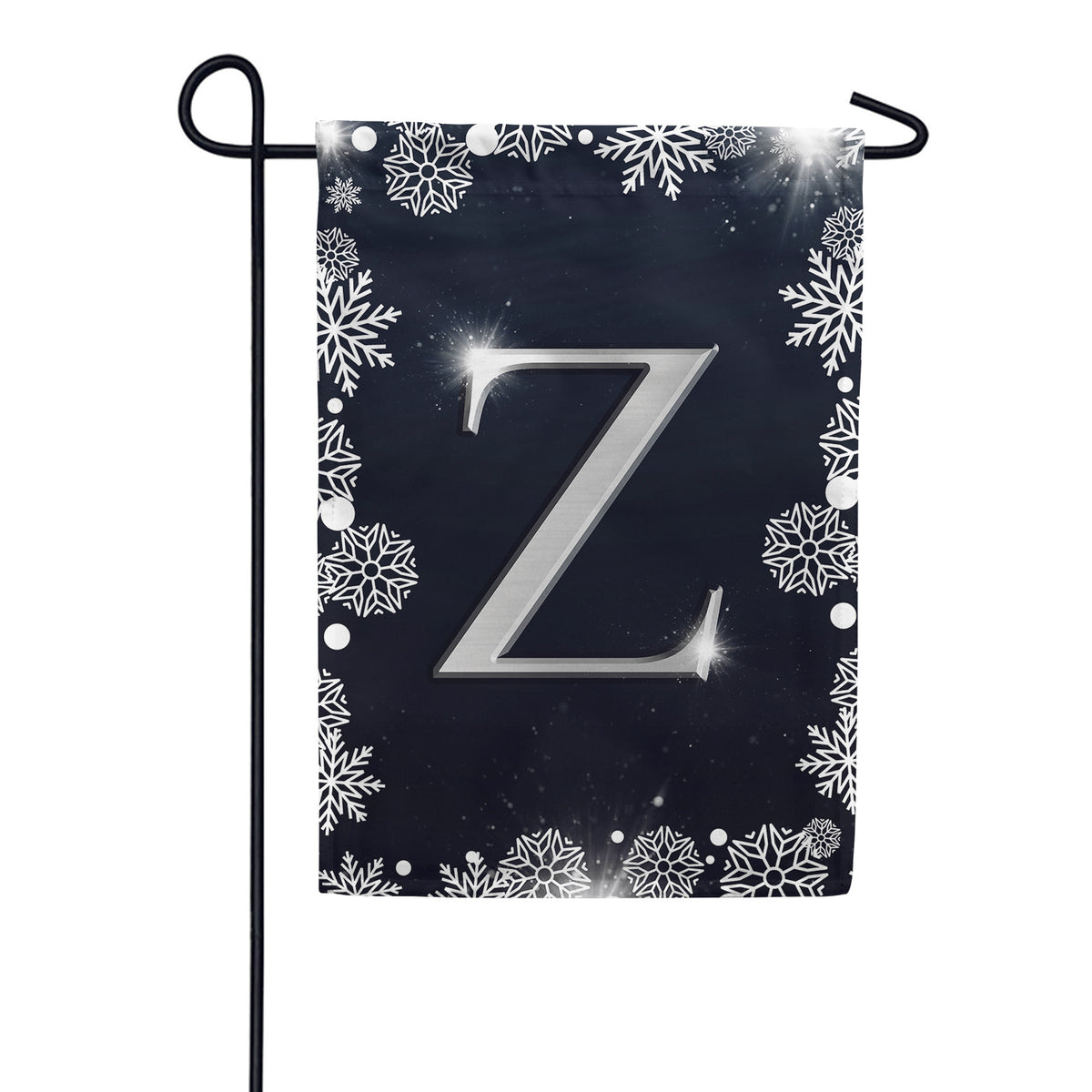 Silver Snowflakes Monogram Double Sided Garden Flag