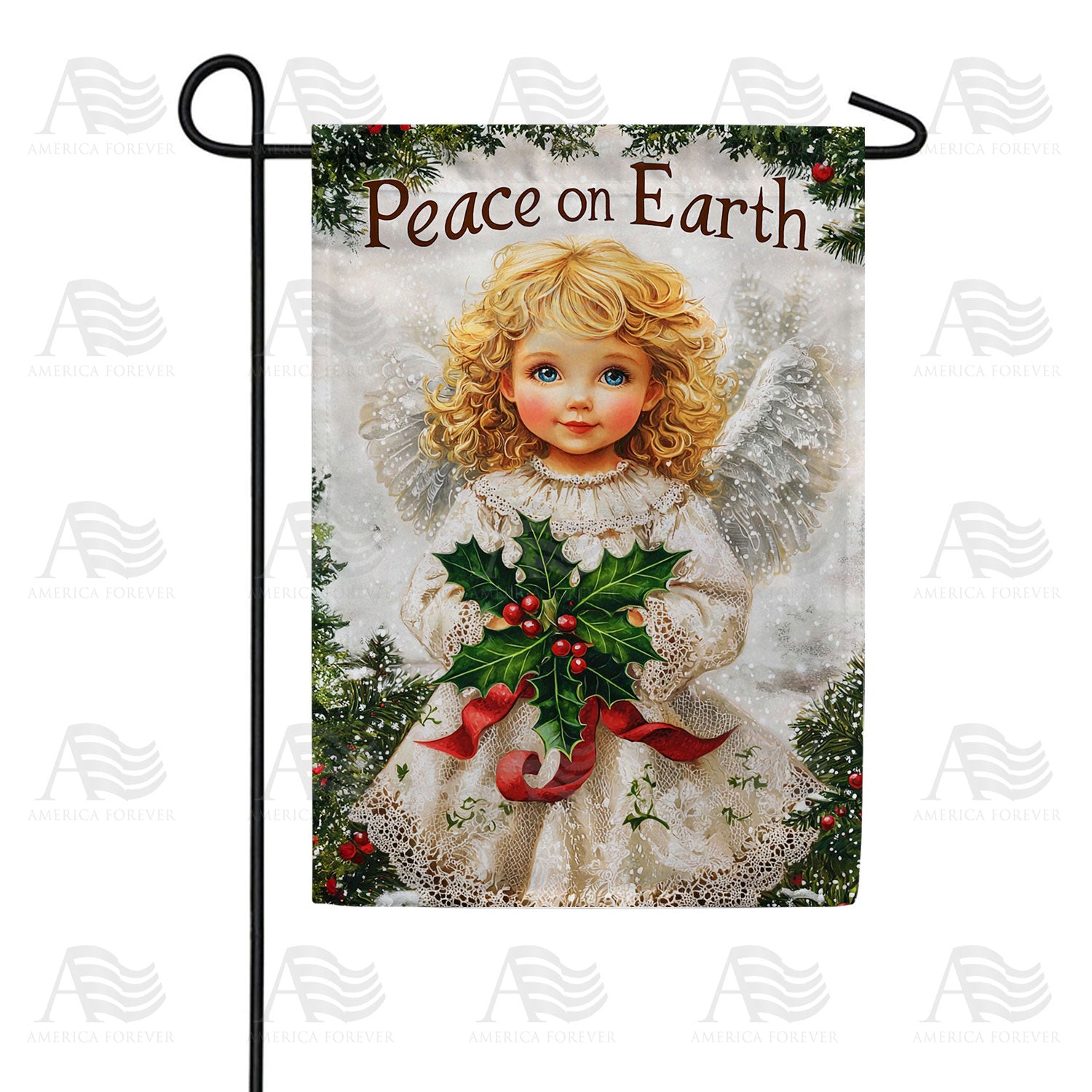 Peace on Earth Christmas Angel Holly Double Sided Garden Flag