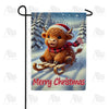 Merry Christmas Highland Cow on Sled Winter Double Sided Garden Flag