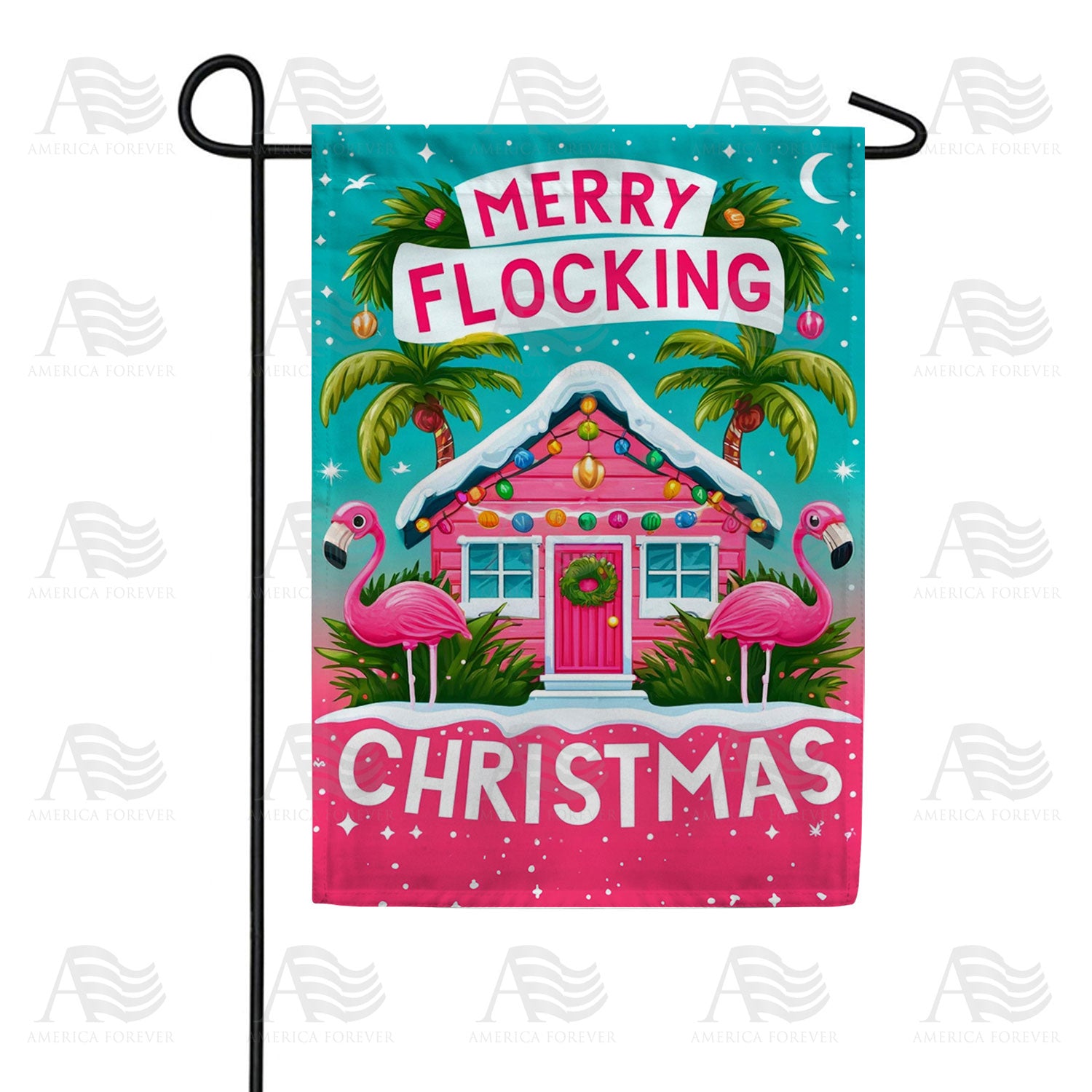 Merry Flocking Christmas Flamingo Beach House Double Sided Garden Flag