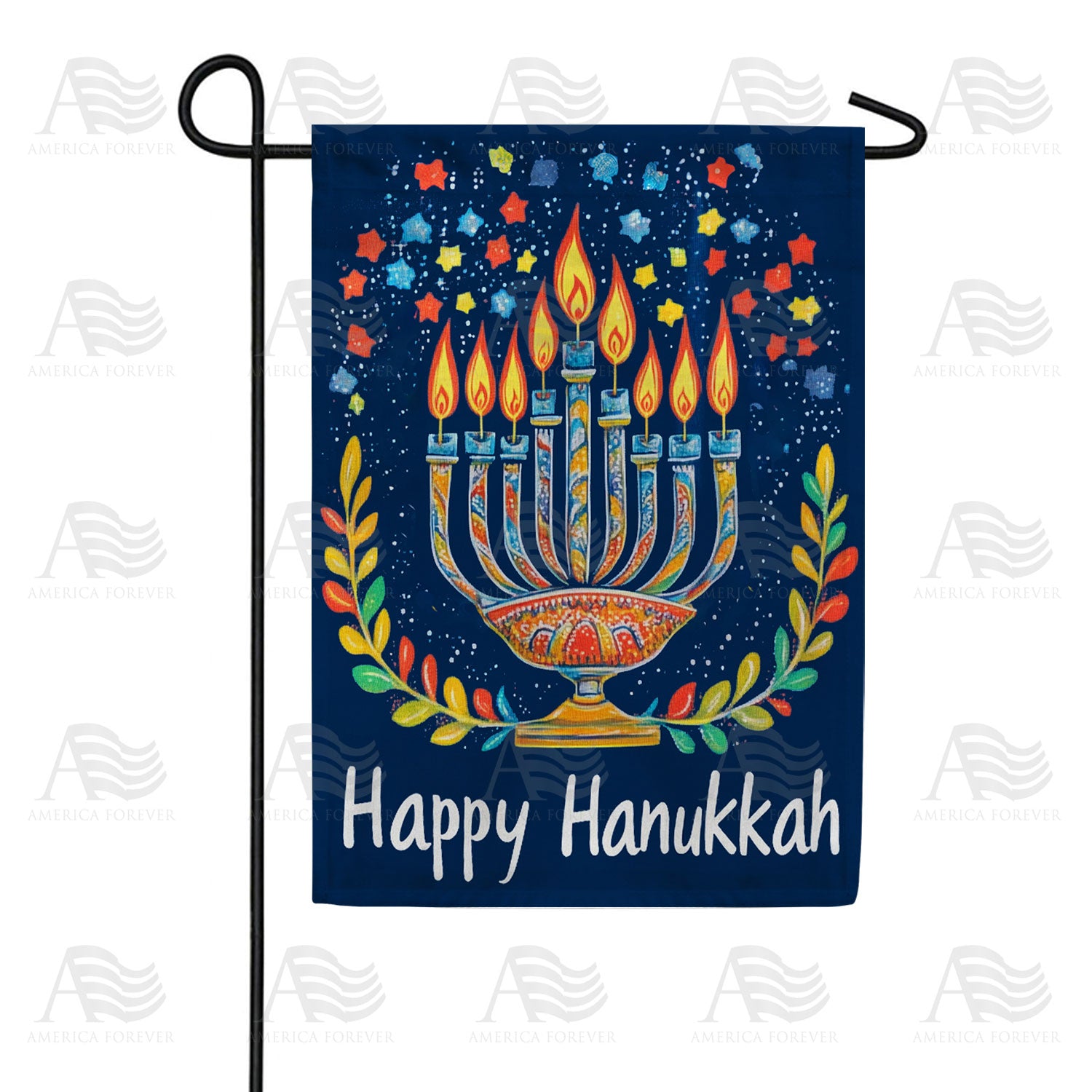 Festive Menorah Hanukkah Double Sided Garden Flag