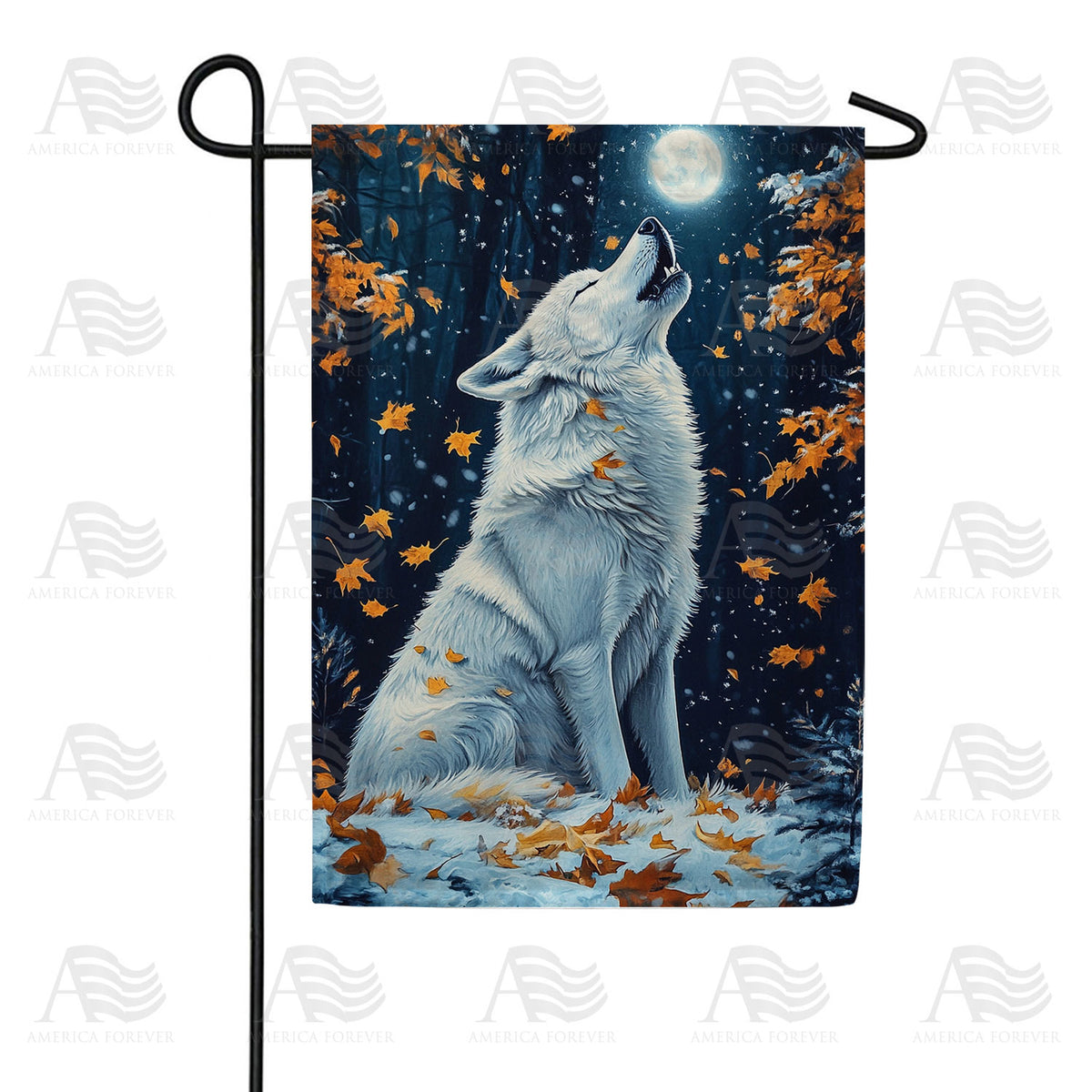 Howling Wolf Autumn Moon Double Sided Garden Flag