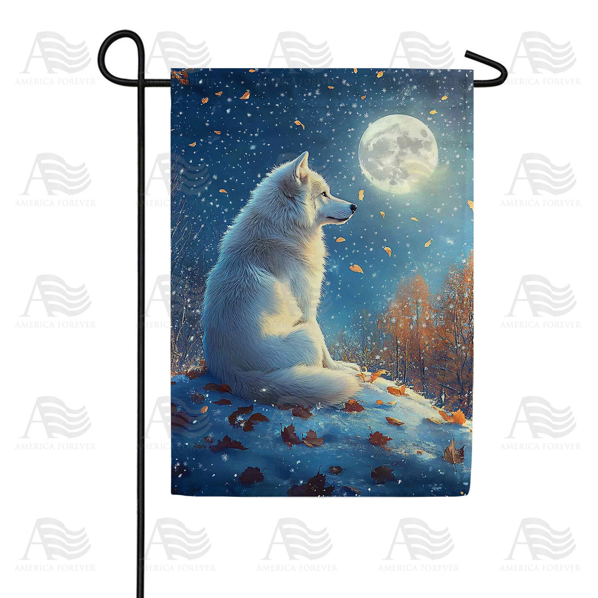 Peaceful Wolf Moonlight Autumn Double Sided Garden Flag