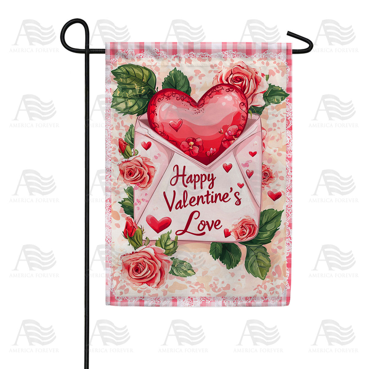 Happy Valentine's Love Rose Envelope Double Sided Garden Flag