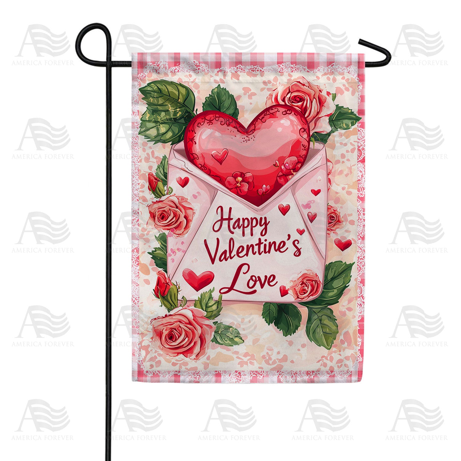 Happy Valentine's Love Rose Envelope Double Sided Garden Flag