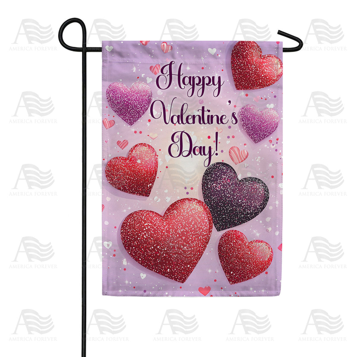 Happy Valentine's Day Glitter Hearts Double Sided Garden Flag