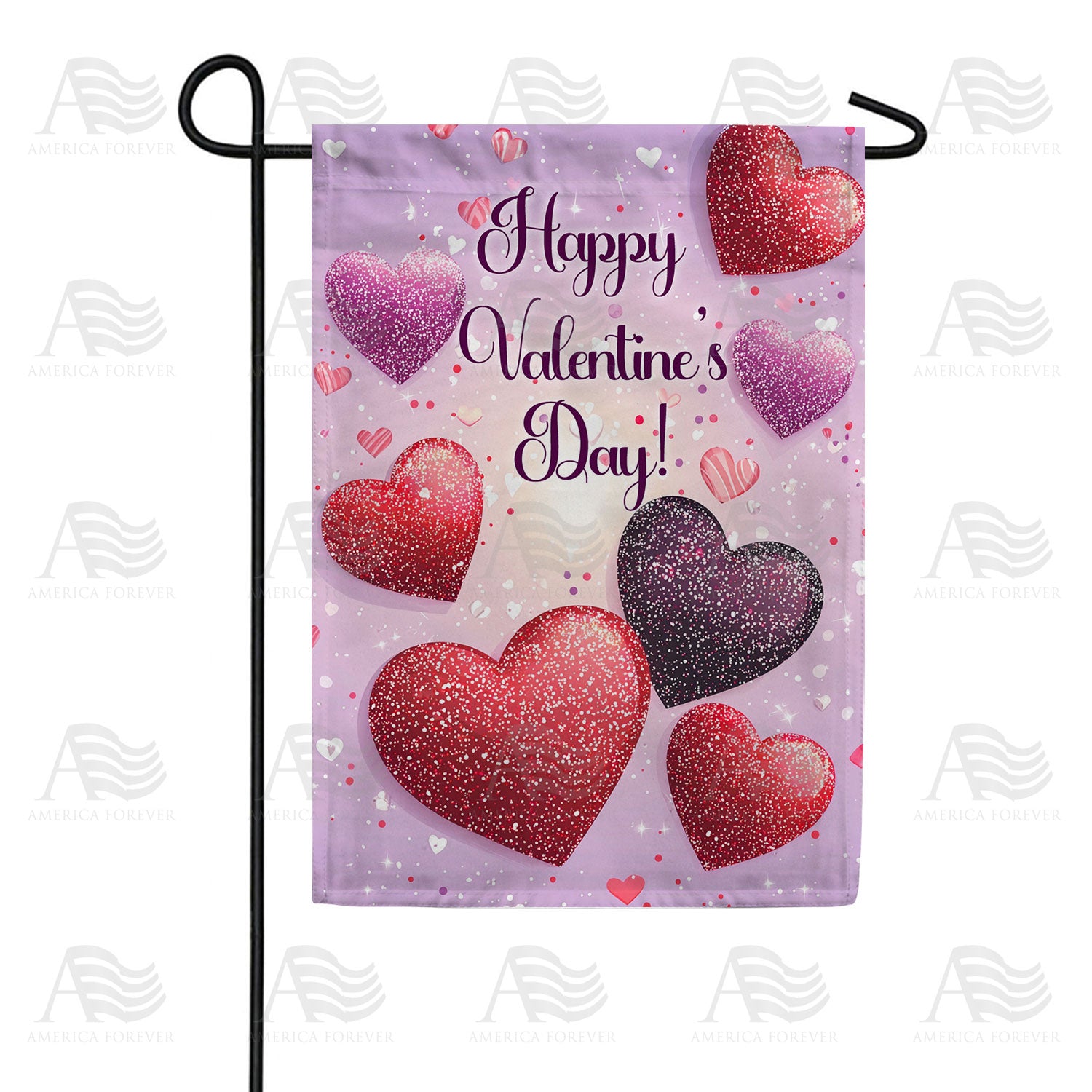 Happy Valentine's Day Glitter Hearts Double Sided Garden Flag
