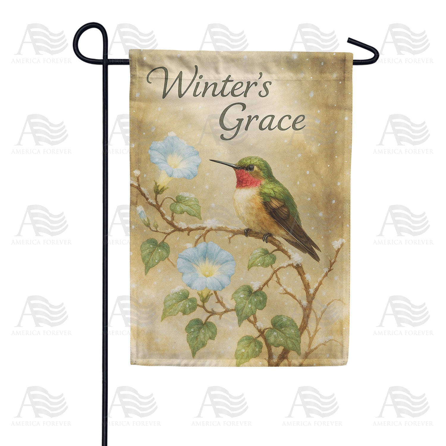 Winter's Grace Hummingbird Snow Double Sided Garden Flag