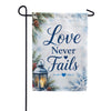 Love Never Fails Winter Lantern Snowflakes Garden Flag
