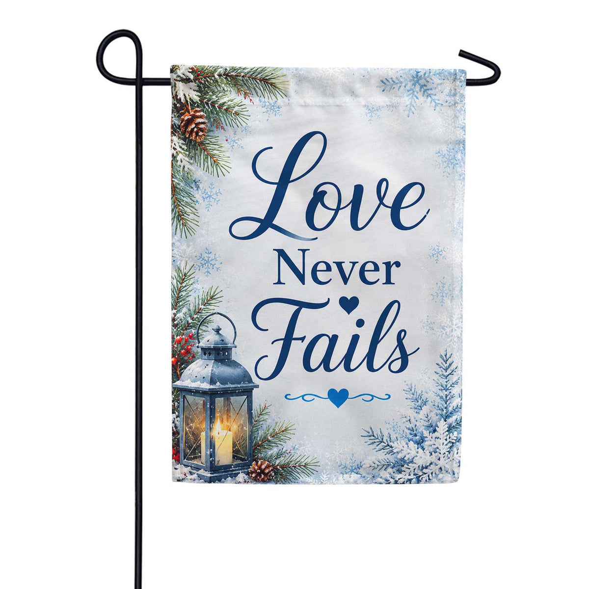 Love Never Fails Winter Lantern Snowflakes Garden Flag