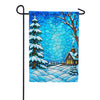 Stained Glass Winter Cabin Snow Garden Flag