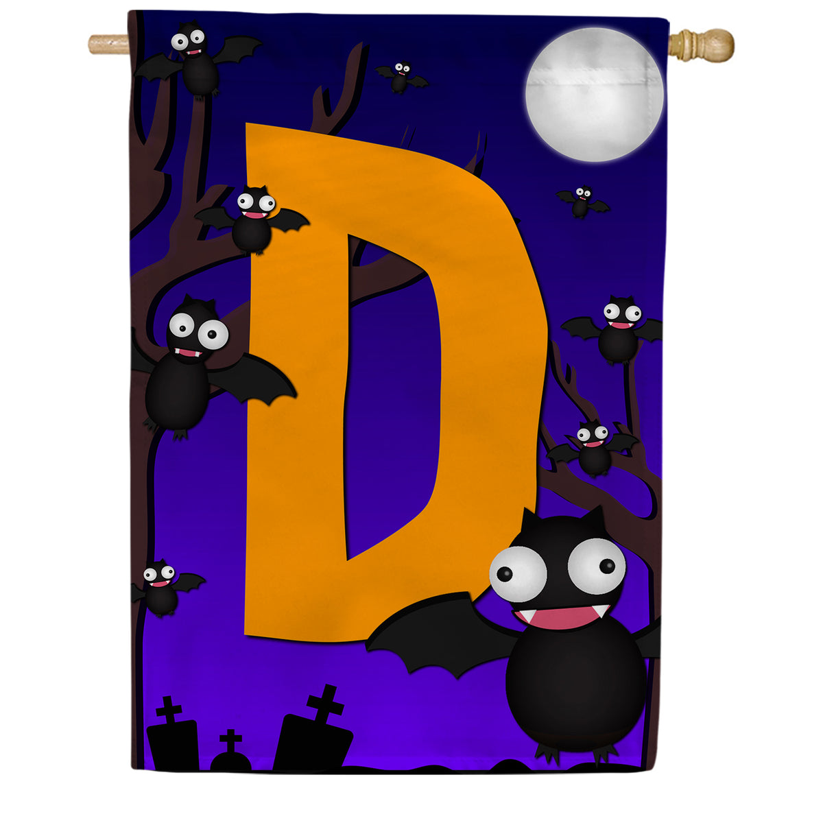 Crazy Bat Party Monogram Double Sided House Flag