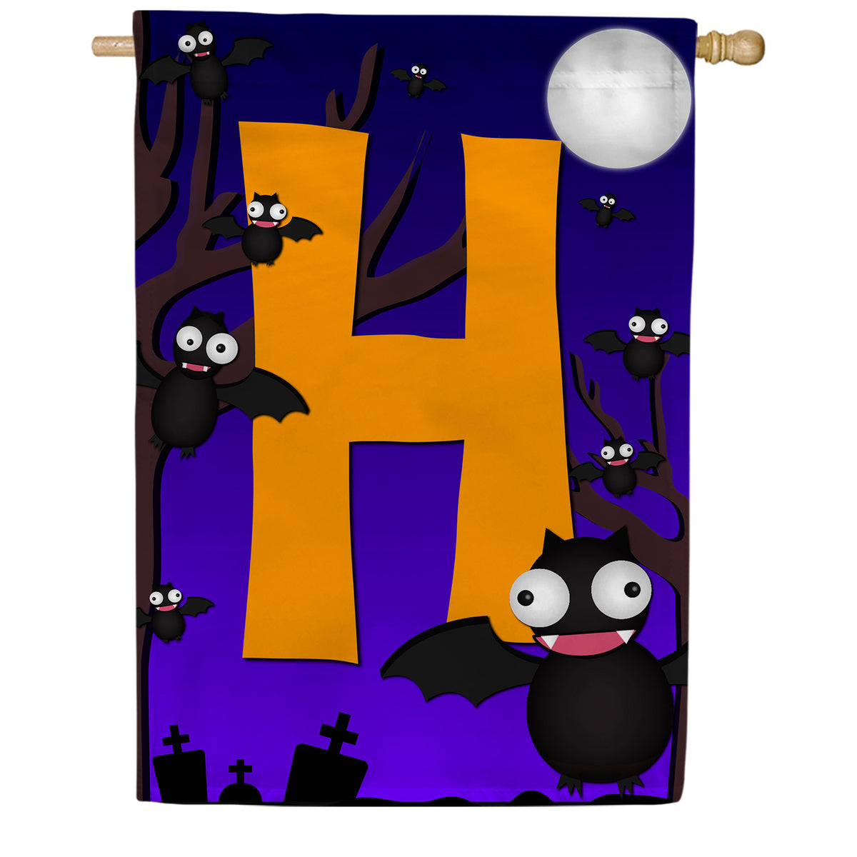 Crazy Bat Party Monogram Double Sided House Flag