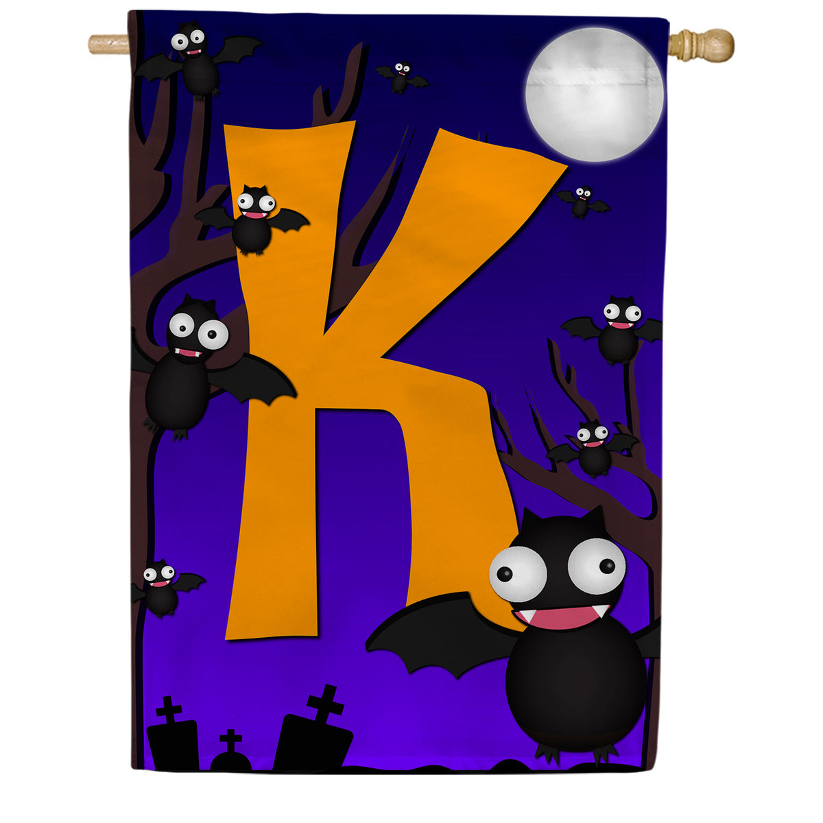 Crazy Bat Party Monogram Double Sided House Flag