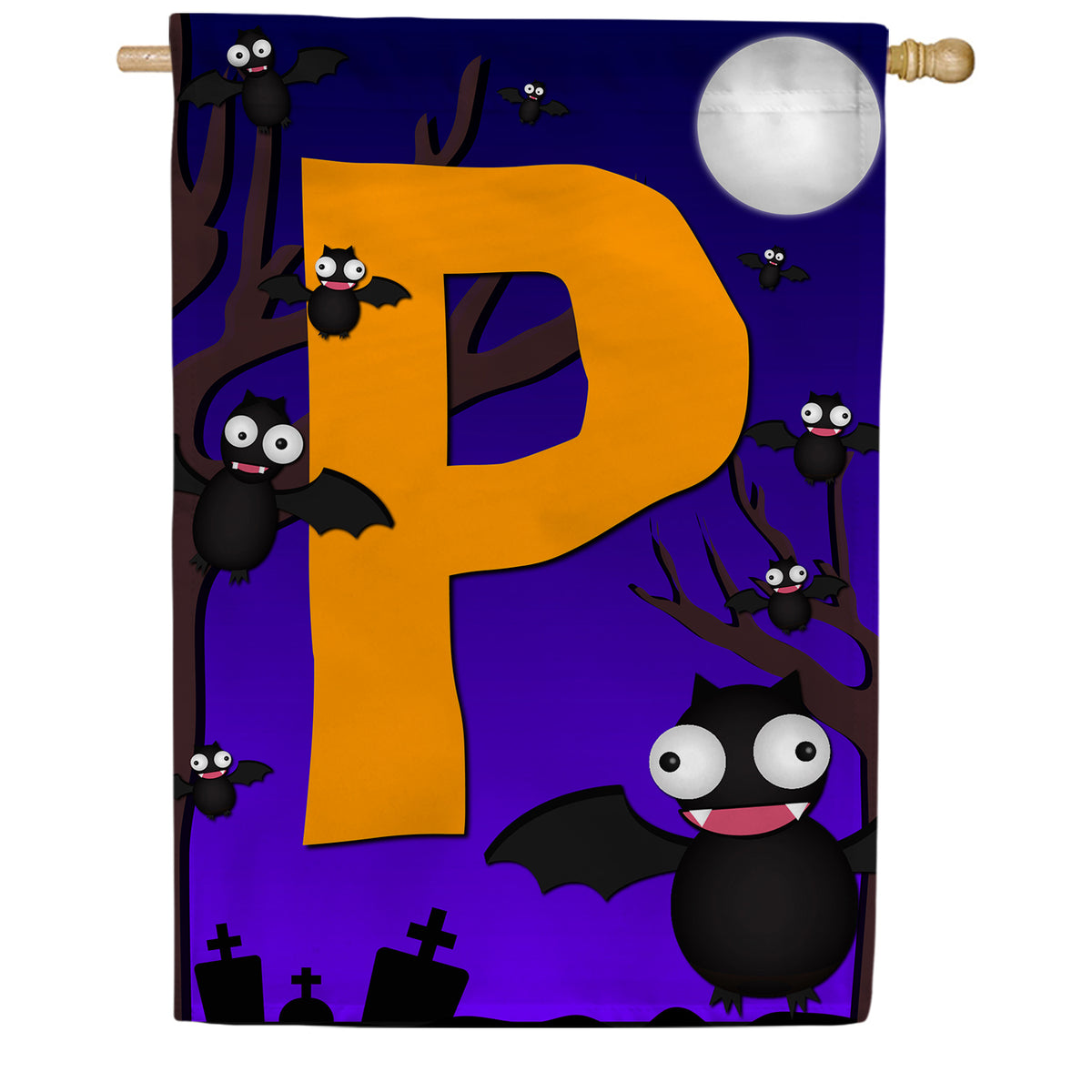 Crazy Bat Party Monogram Double Sided House Flag