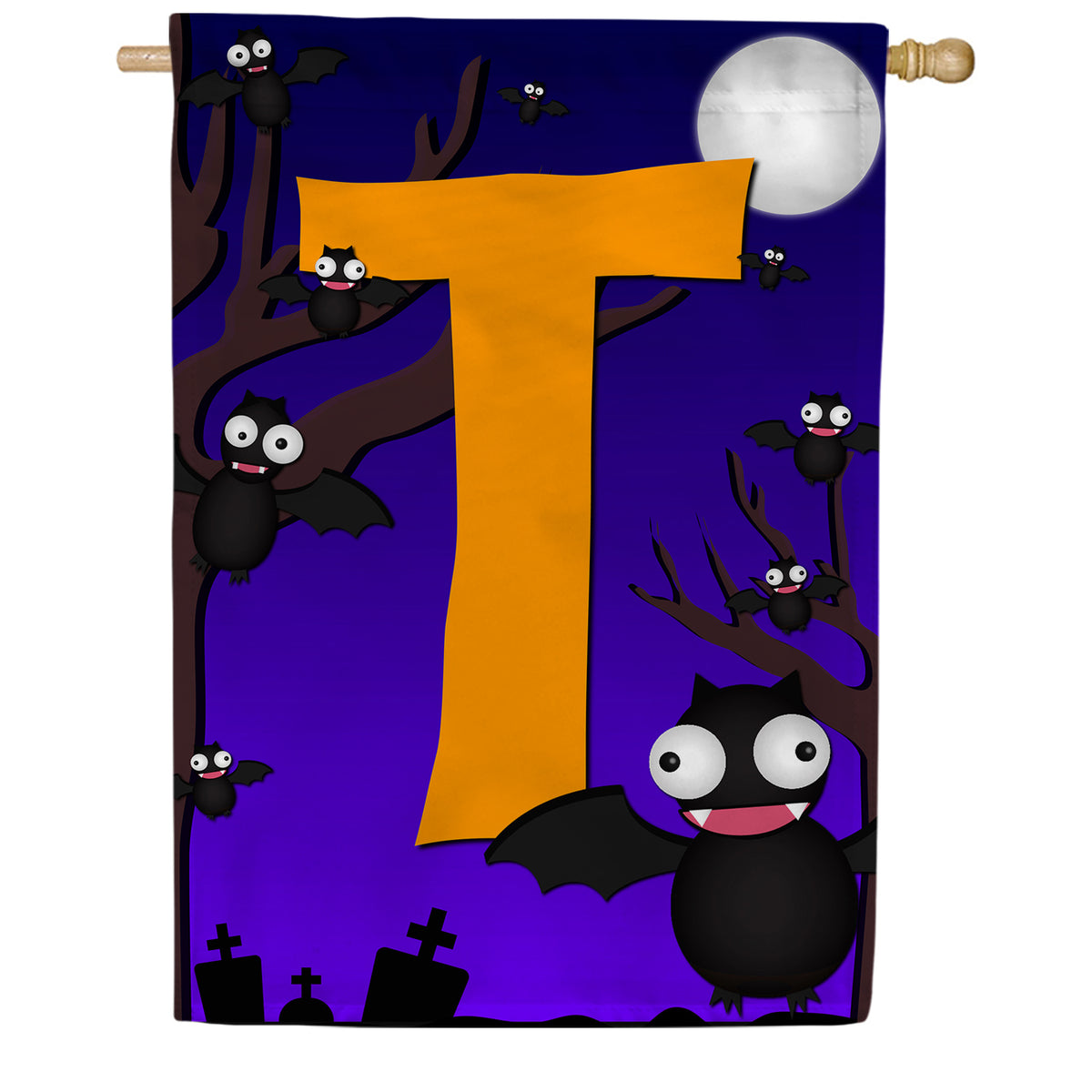 Crazy Bat Party Monogram Double Sided House Flag