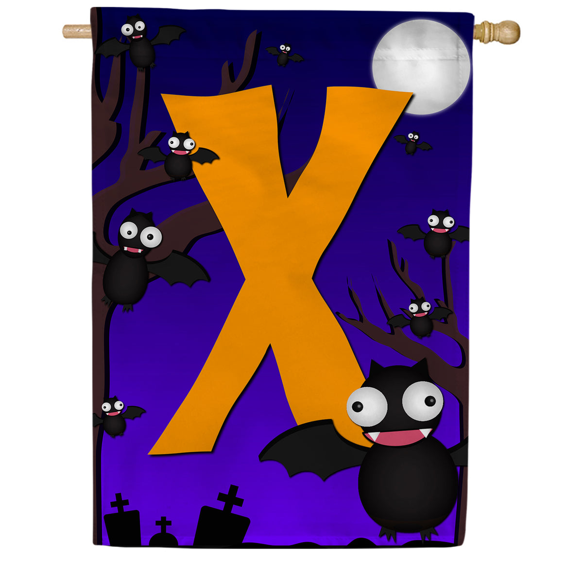 Crazy Bat Party Monogram Double Sided House Flag