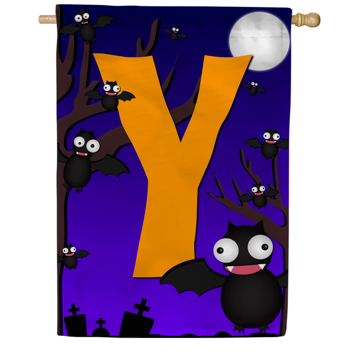 Crazy Bat Party Monogram Double Sided House Flag