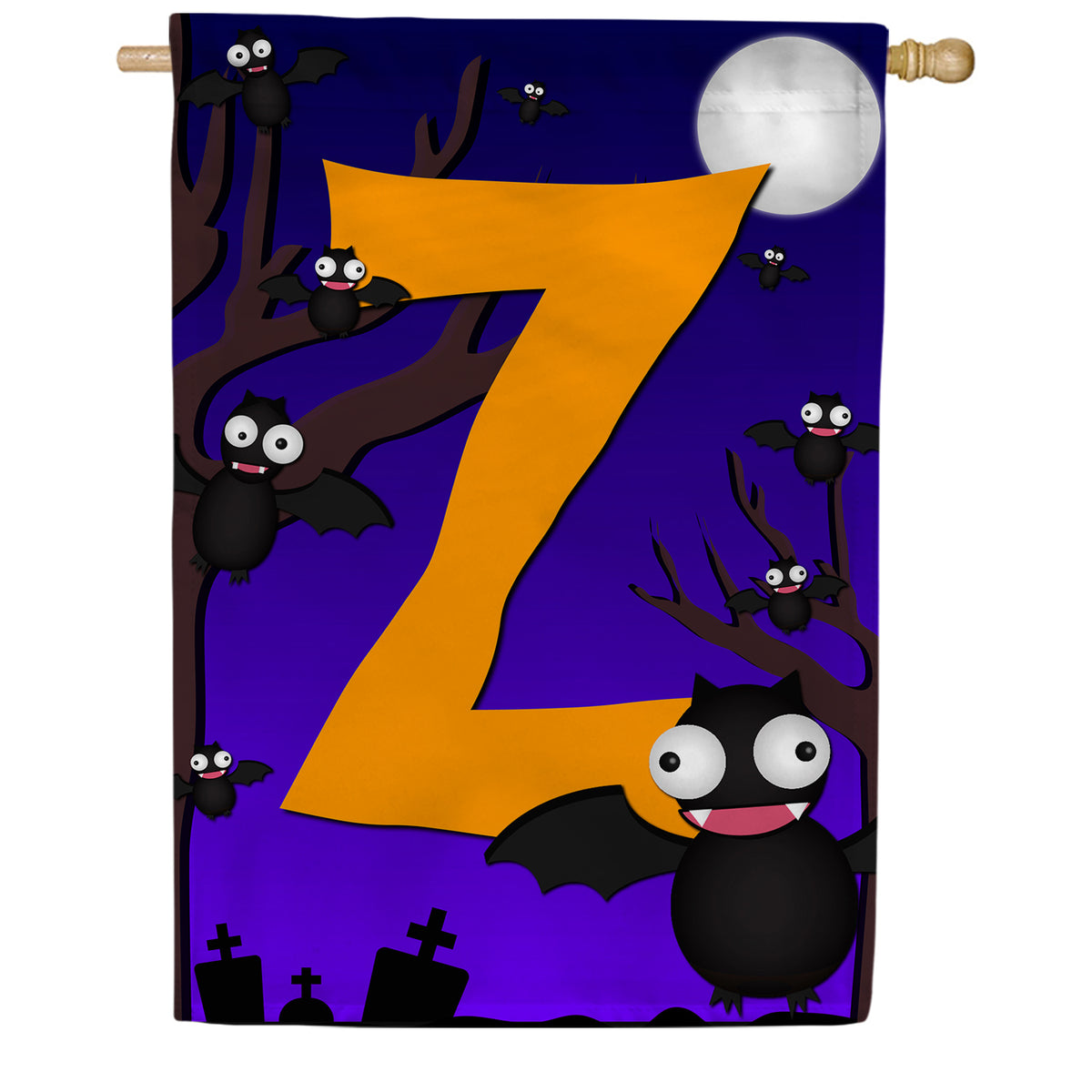 Crazy Bat Party Monogram Double Sided House Flag