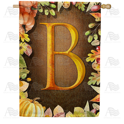 Pumpkins & Leaves Monogram Double Sided House Flag