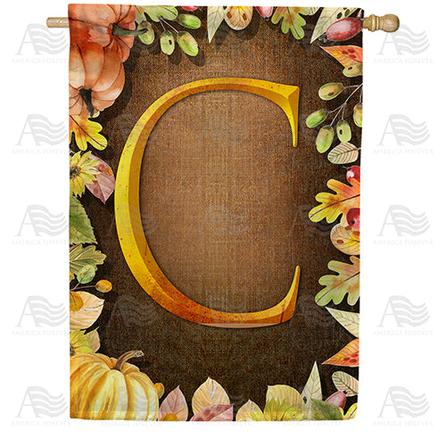 Pumpkins & Leaves Monogram Double Sided House Flag