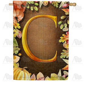 Pumpkins & Leaves Monogram Double Sided House Flag