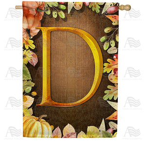 Pumpkins & Leaves Monogram Double Sided House Flag