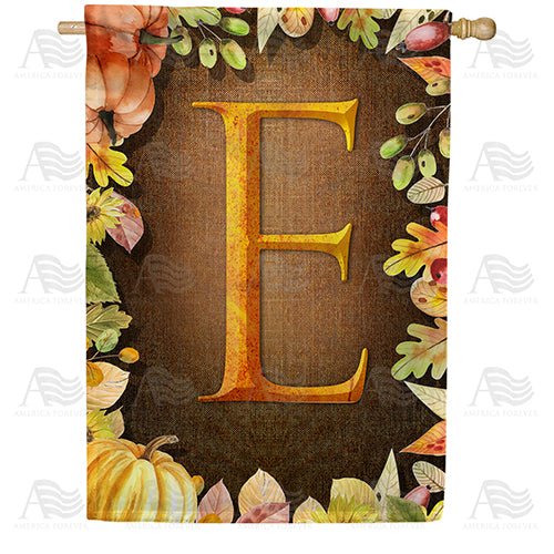Pumpkins & Leaves Monogram Double Sided House Flag