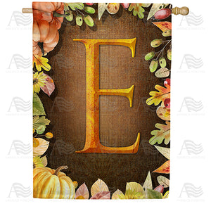 Pumpkins & Leaves Monogram Double Sided House Flag