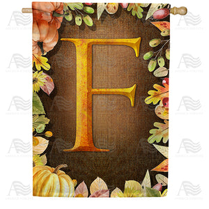 Pumpkins & Leaves Monogram Double Sided House Flag
