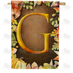 Pumpkins & Leaves Monogram Double Sided House Flag