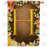 Pumpkins & Leaves Monogram Double Sided House Flag