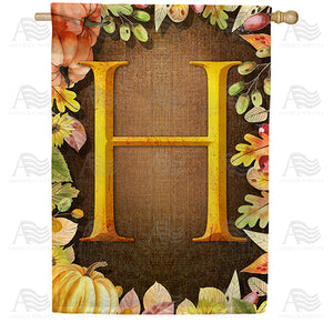 Pumpkins & Leaves Monogram Double Sided House Flag
