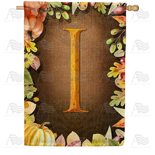 Pumpkins & Leaves Monogram Double Sided House Flag