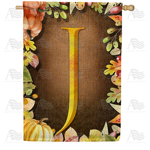 Pumpkins & Leaves Monogram Double Sided House Flag