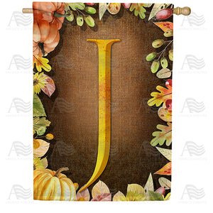 Pumpkins & Leaves Monogram Double Sided House Flag