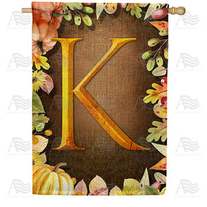 Pumpkins & Leaves Monogram Double Sided House Flag