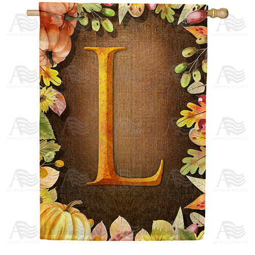 Pumpkins & Leaves Monogram Double Sided House Flag